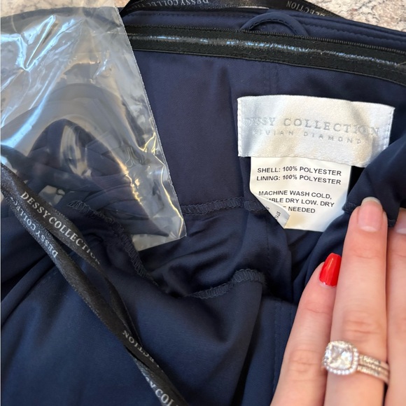 Dessy Draped Satin Grecian Column Gown Midnight Navy size 2 Bridesmaid Formal - Picture 6 of 13